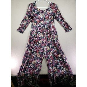 VTG Chorus Line Romper Womens Medium Multicolor Floral Long Sleeve Modern Casual
